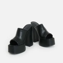 Balsa Black Heeled Mules
