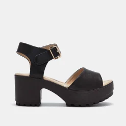 Black Ankle Strap Chunky Platform Cleated Sandals