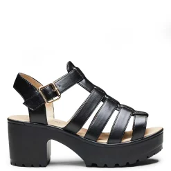 Black Chunky Platform Cleated Strappy Sandals