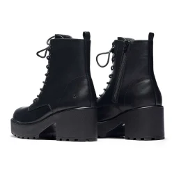 Black Leather Chunky Platform Military Boots In Size 10