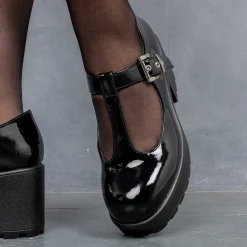 Black Patent Chunky Platform Mary Jane Shoes