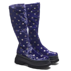 Celestial Dusk Trident Velvet Long Boots - Spellbound Purple | Koi