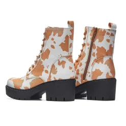 Clarabelle Brown Cow Print Switch Lace Up Boots