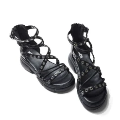 Dark Writings Strappy Chunky Sandals - Black