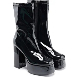 Delano Men'S Black Patent Platform Heeled Boots