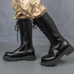 Deltora Black Lace Up Long Boots