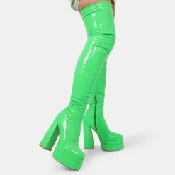The Redemption Green Stretch Thigh High Boots