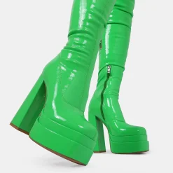 The Redemption Green Stretch Thigh High Boots