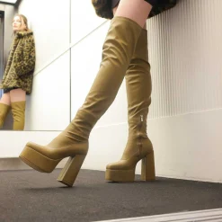 The Redemption Plus Size Thigh High Boots - Khaki