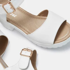 White Ankle Strap Chunky Platform Cleated Sandals