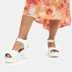 White Ankle Strap Chunky Platform Cleated Sandals