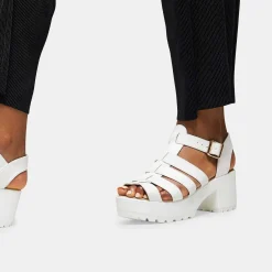 White Chunky Platform Cleated Strappy Sandals