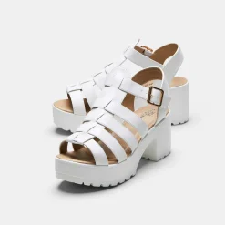 White Chunky Platform Cleated Strappy Sandals