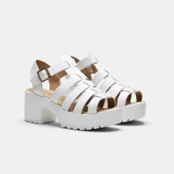 White Chunky Platform Cleated Strappy Sandals